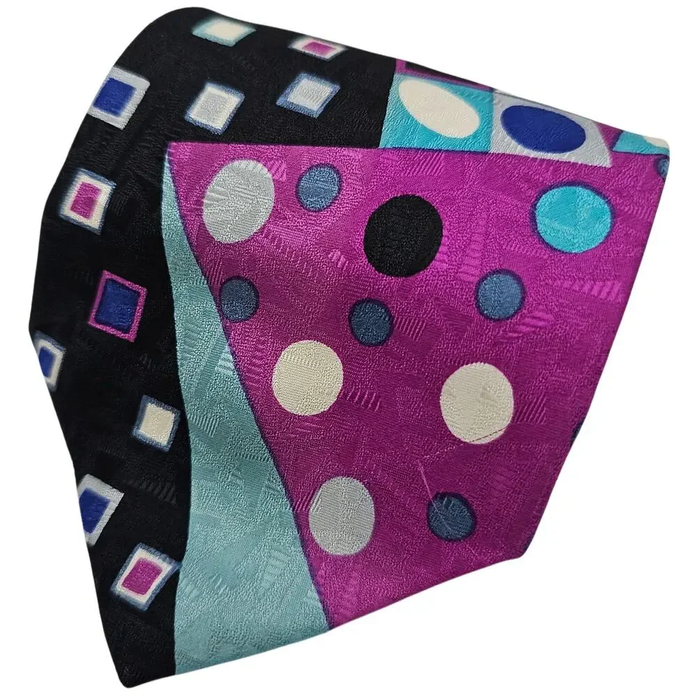 Pavone Silk Tie Abstract Geometric Polka Dot Blue Purple Black Retro 56.25